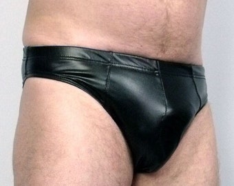 PU Leather Men's Underwear With Bulge-enhancing Front