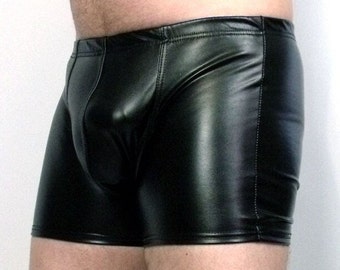 PU Leather Men's Boxer With Bulge-Enhanced Front