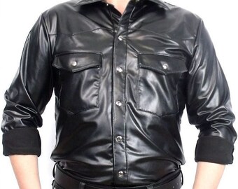 Long-Sleeve PU Leather Men's Shirt