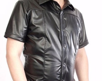 Slim-Fit PU Leather Men's Shirt