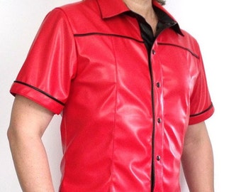 Men's PU Leather Shirt With Contrast Trim