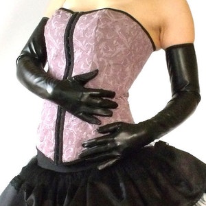Stretch leatherette opera length gloves