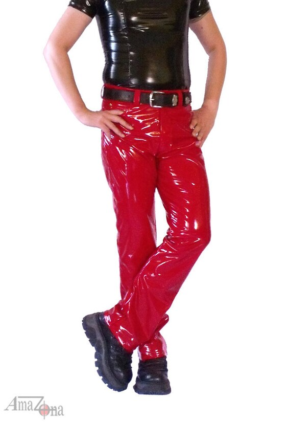 red vinyl jeans
