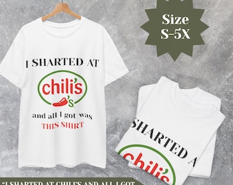 Camiseta engraçada de restaurante com humor, compartilhei no Chili's, meme constrangedor, humor adulto, presente, camiseta embaraçosa e desequilibrada para ele, para ela ou para eles
