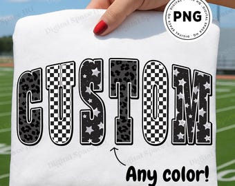 カスタムマスコットPNG、カスタムチーム名応援チェック柄昇華、スクールスピリットスターヒョウPNG、レトロなバーシティスポーツフットボールゲームデーPNG
