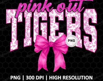 ピンクアウトタイガースPNG、花柄乳がん啓発PNG、タイガース試合日PNG、スクールスピリットボウPNG、チアフットボールママ野球グリッターPNG