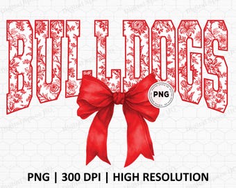 ブルドッグスのマスコット コケット png、ブルドッグスのスクールスピリット フローラル レッド リボン png、ブルドッグスのバーシティ ゲーム デー スポーツ トワル、チア チーム フットボール png Dtf
