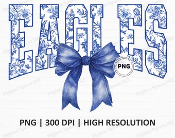 Eagles Mascot Coquette png, Eagles School Spirit Floral Blue Bow png, Eagles Varsity Game Day Sports Toile, Eagles Team Football png