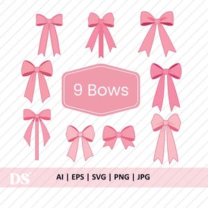 Pink Ribbon Bow Clipart Bundle: Coquette SVG, PNG, EPS (Digital Download)