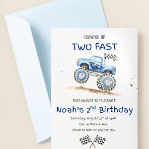 Monster Truck Two Fast Birthday Invitation | Editable 2nd Birthday Party Invite | Digital Download | Race Theme | Instant Access