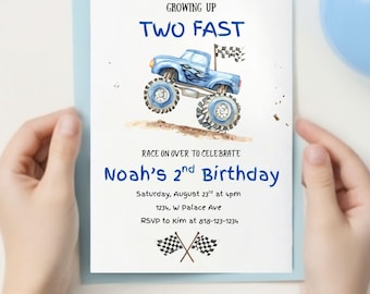 Zaproszenie na urodziny z motywem Monster Truck | Edytowalne zaproszenie na imprezę z motywem Monster Truck | Dwa szybkie motywy | Szablon na drugie urodziny | Natychmiastowe pobranie