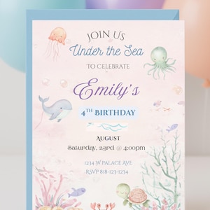 Under the Sea Birthday Invitation | Editable Ocean Party Invite | Sea Animals Theme | Instant Download Template