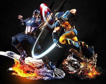 Wolverine vs Captain America Epic Battle Fan Art 3D Print Design – Statue - 3D Model - Stl File for 3D Printers