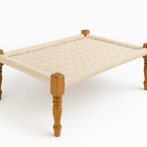 Handmade Indian Charpai Daybed: Blue & White Woven Cotton