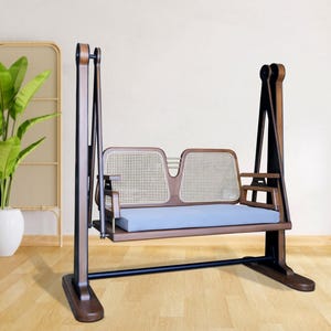 Handmade Teak Wood Indoor Swing: Cane Backrest, 2-Seater Jhula