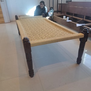 Handmade Indian Charpai Daybed: Woven Rope, Solid Wood Frame