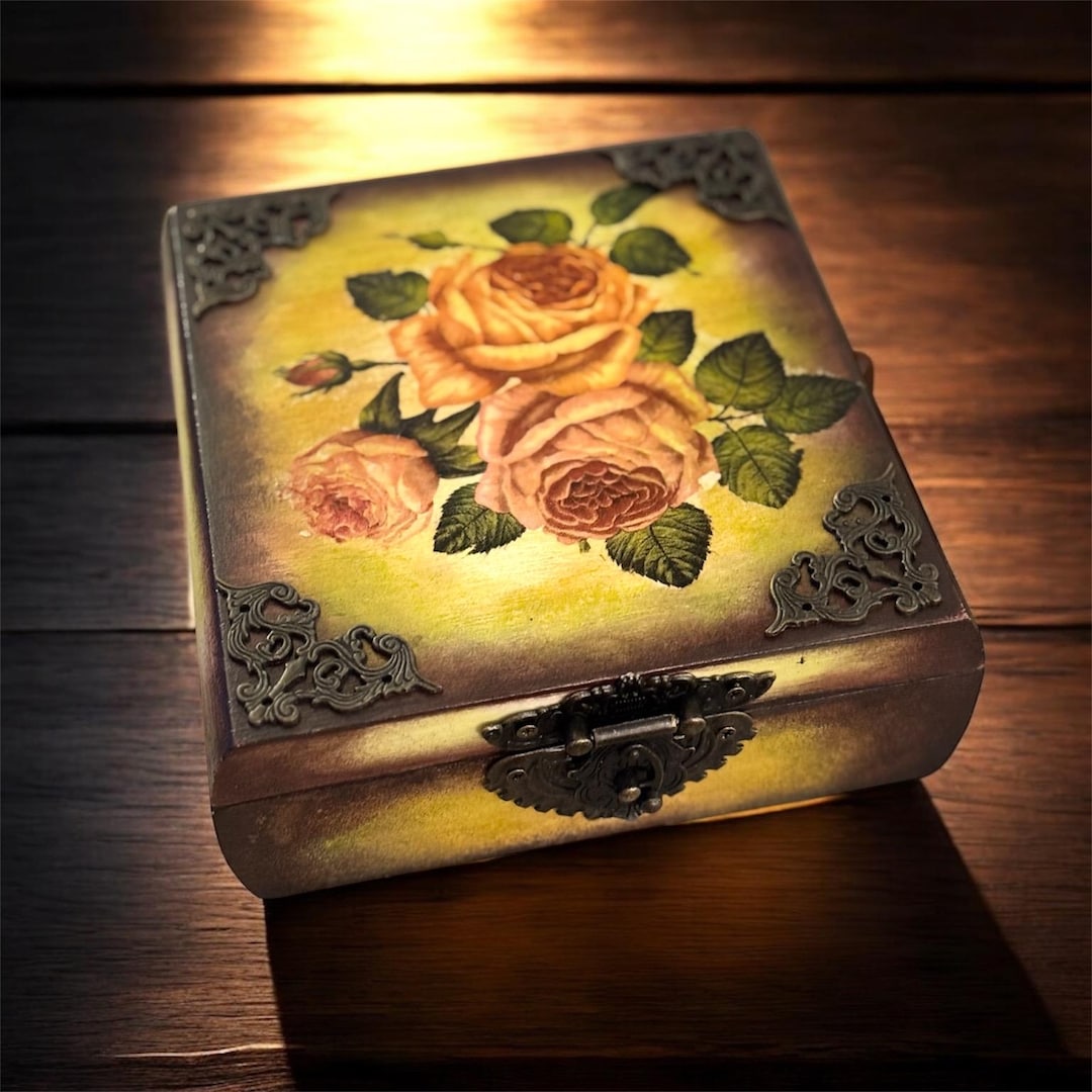 Handmade Vintage Rose Jewelry Box, Shabby Chic Keepsake Treasure Chest ...