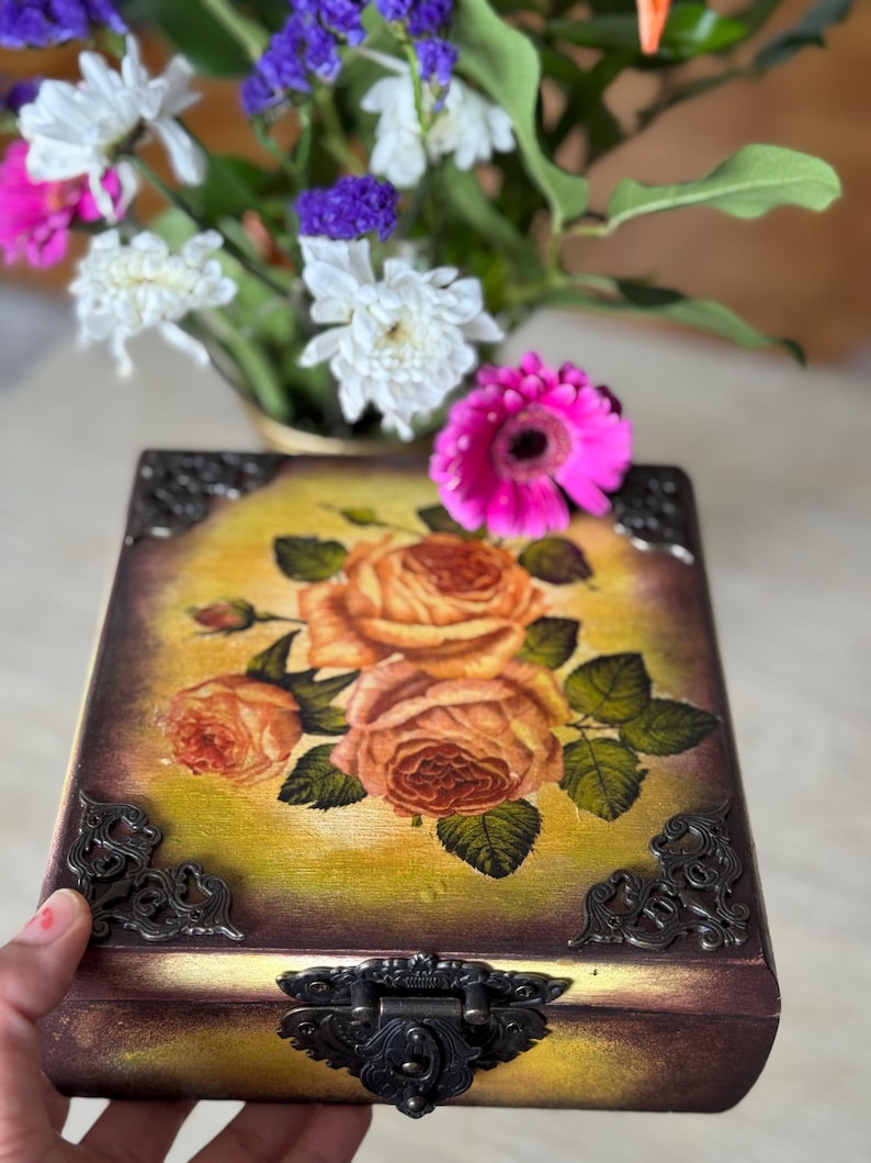 Handmade Vintage Rose Jewelry Box, Shabby Chic Keepsake Treasure Chest ...