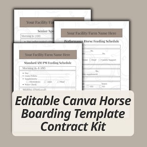 Horse Boarding Contract Template Canva Equine Form Bundle Stable Management Document Digital Agreement Kit Farm Equestrian Business