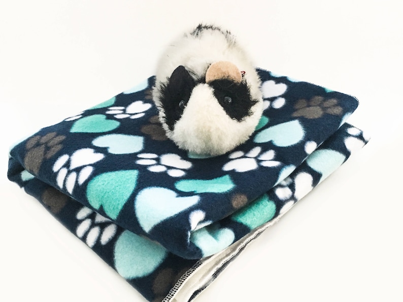 Waterproof Anti-Shrink Design Cute Blue paws Guinea Pig Fleece Cage Liner Custom Sizes Offered Handmade With Love For Guinea Pigs