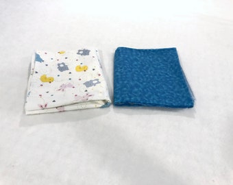 Flannel receiving blanket, set of 2. nursery animals/blue