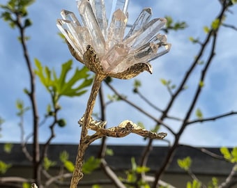 Heldere kwartsbloemencluster - ruwe kristalbloem - hartgenezende steen - ruwe kwartsbloesem - spiritueel altaardecor