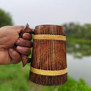 Unieke handgemaakte houten mok | Rustieke beker met boerderijdecoratie | Ambachtelijke koffie thee bier drinkgerei