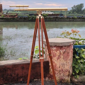 Handmade Brass Telescope with Wooden Tripod: 42x Nautical Decor