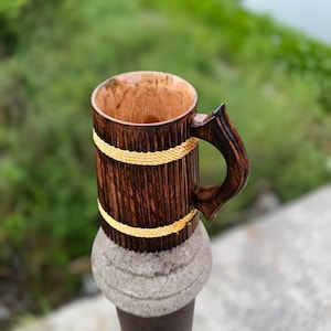 Unique Handcrafted Wooden Mug | Rustic Farmhouse Decor Cup | Artisan Coffee Tea Beer Drinkware