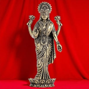Handcrafted 7&quot; Brass Superfine Lakshmi Devi Statue – 7 Inch | Hindu Goddess of Wealth and Prosperity | Handcrafted Indian Home Decor
