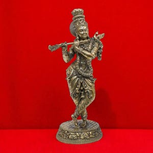 Handcrafted Superfine Brass Krishna Idol – Lord Krishna Playing Flute Statue – Hindu God Murti for Home Temple, Pooja Room & Spiritual Decor