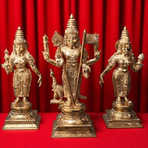 Handcrafted 26 inch Panchalogam Lord Murugan Set-Murugan with Valli & Deivanai-Five-Metal Hindu Statue Home Temple Decor- MADE TO ORDER 80KG