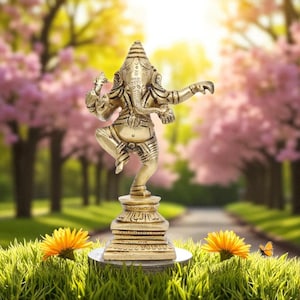 Dancing Ganesha Brass Statue | Hindu God of Wisdom and Prosperity | Traditional Indian Art Sculpture | Home Decor & Spiritual Gift