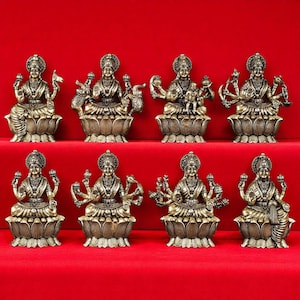Handcrafted Ashta Lakshmi Brass Idols Set | 8 Forms of Goddess Lakshmi | Hindu Deity Statues for Pooja | Indian Home Decor & Spiritual Gift