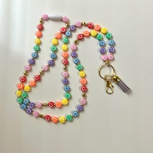 Rainbow Smiley Face Beaded Lanyard