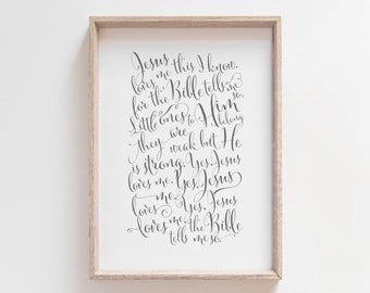 Jesus Loves Me This I Know, Bible Song Wall Art, Christian Wall Art, Nursery Rhyme, Aesthetic Posters, Hymn