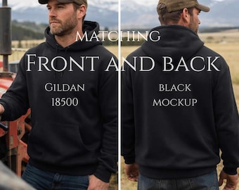 Gildan 18500 Black Hoodie Mockup, Ranch Style, Front & Back (Digital Download)