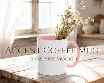 Maqueta de taza de café con detalles en rosa / Cocina estilo rústico (Descarga digital)
