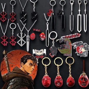 Berserk Guts Sword Keychain and Necklace Set – Anime Jewelry for Fans