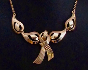 1950s CHOKER VAN DELL Bow Stylized Gold Filled Marked Necklace