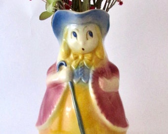 1940s SHAWNEE LITTLE BO Peep Ceramic Pitcher Vase Vibrant Color No Damage Adorable