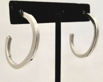 VTG 925 SILVER Open Oval HOOPS Squared Edges Post Earrings Gently Worn