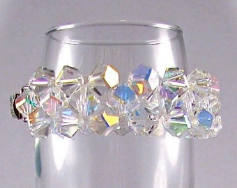 Vintage AUSTRIAN Cut CRYSTAL AB Brilliant Faceted Three Strand Ladies Bracelet