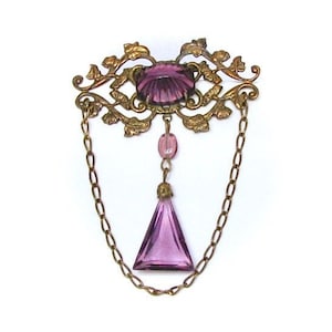 VINTAGE Multiple AMETHYST PENDENT Art Glass Cabochon Art Nouveau Brooch