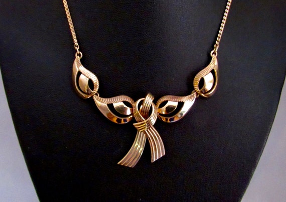 1950s CHOKER VAN DELL Bow Stylized Gold Filled Ma… - image 9