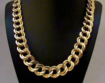 1980s MONET Gold Chunky Chain Necklace, 18 Inch Around Triple Plated Links