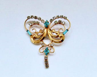 MCM BROOCH Aqua Or Pendant Necklace 12K GF Signed DeCurtis 18 Inch New Chain
