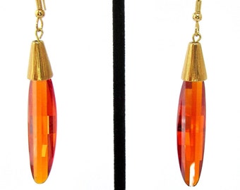 CUT Glass Dangle Earrings, Gold Tone, Curved Banana Shape