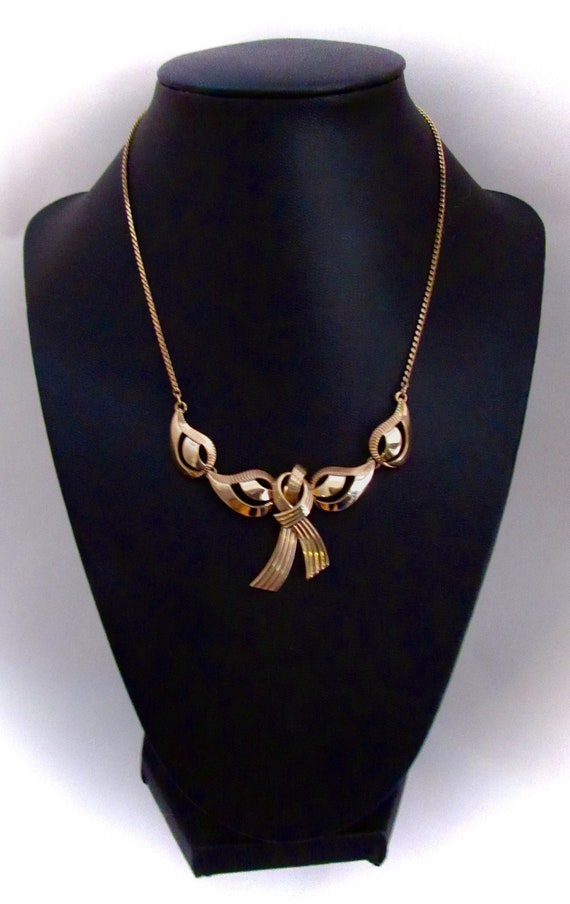 1950s CHOKER VAN DELL Bow Stylized Gold Filled Ma… - image 1