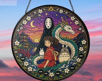 Spirited Away Suncatcher No Face Totoro Haku Dragon Stained Glass Anime Window Decor Gift